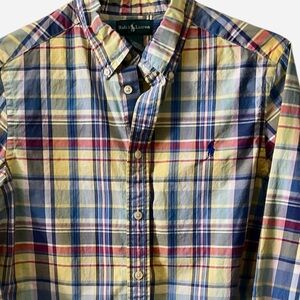 Ralph Lauren Oxford Polo Shirt Long Sleeve Multicolor Plaid Logo Boys Size 14